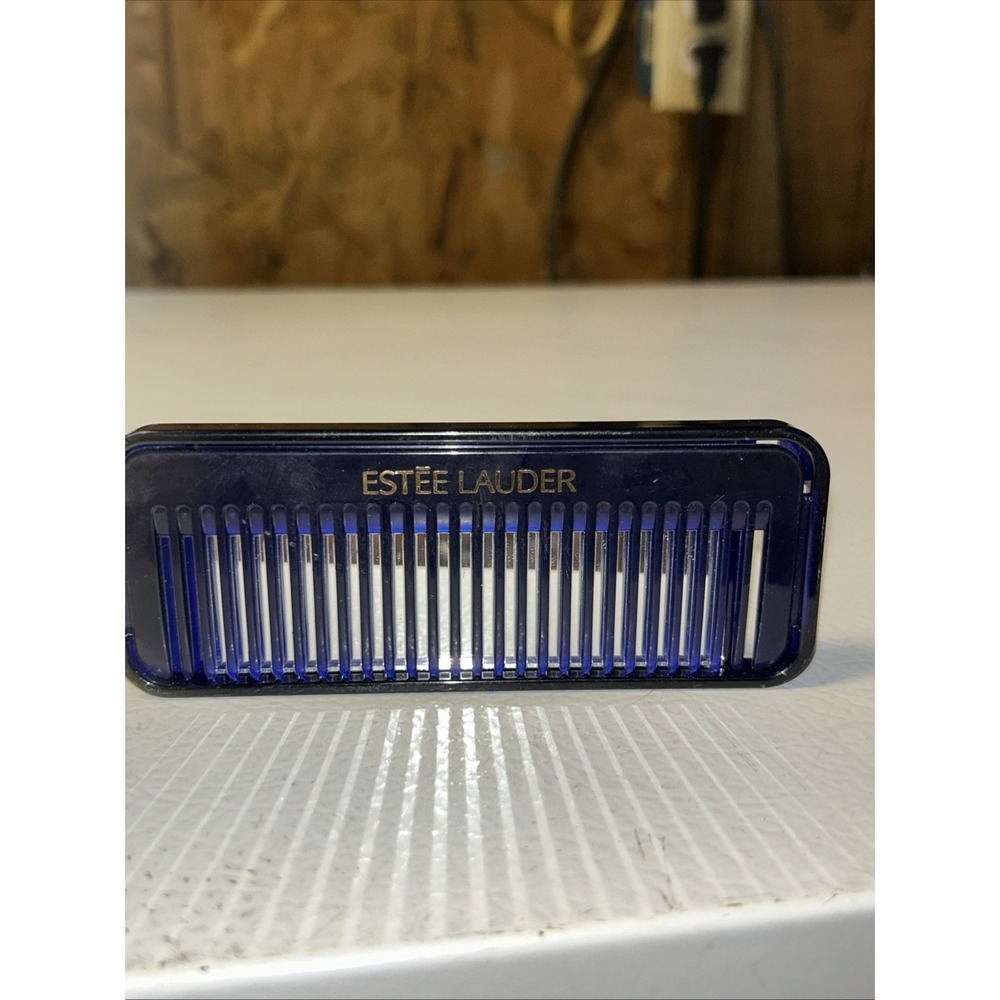 Vintage ESTEE LAUDER Comb & Mirror Gift Set, Navy, Snaps Together, Purse Travel.
